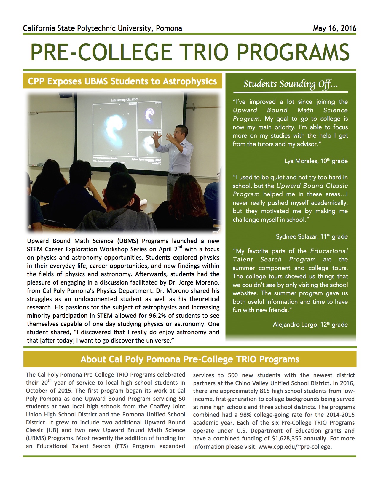 Pre-College Trio Newsletter